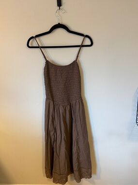 American Eagle Outfitters Taupe Smocked Midi Dress
